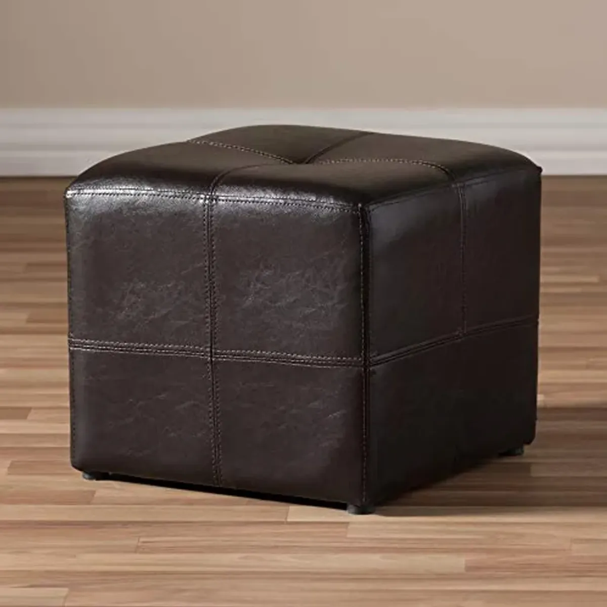 Baxton Studio Nox Brown Leather Ottoman , Dark Brown , SMALL -