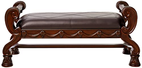 Signature Design by Ashley North Shore Ornate Faux Leather Upholstered Bedroom Bench, Dark Brown