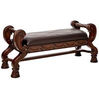 Signature Design by Ashley North Shore Ornate Faux Leather Upholstered Bedroom Bench, Dark Brown