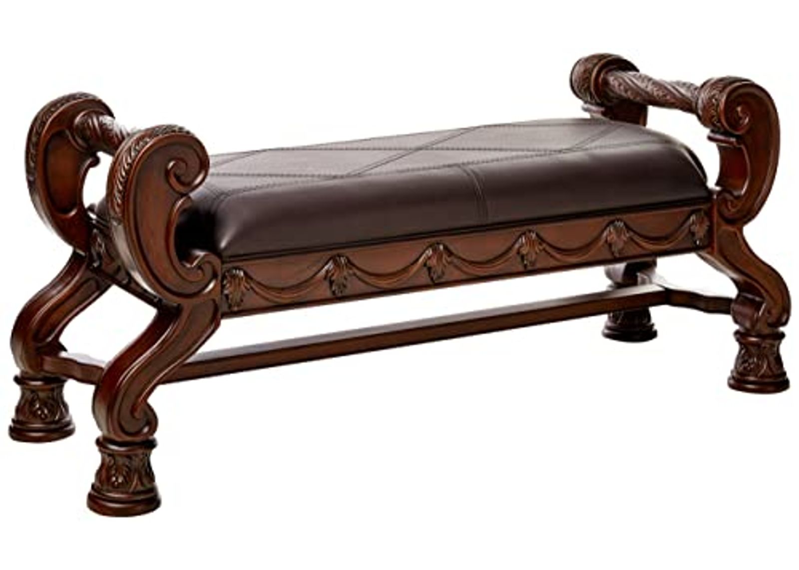 Signature Design by Ashley North Shore Ornate Faux Leather Upholstered Bedroom Bench, Dark Brown