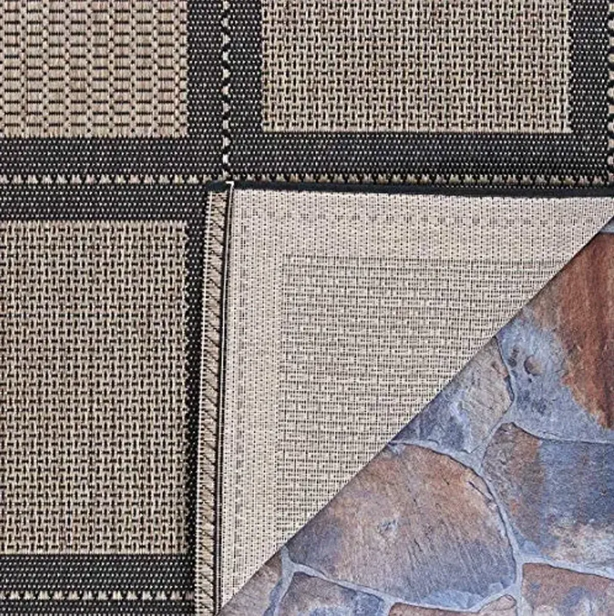 Couristan 7'6" Round Indoor/Outdoor Area Rug – Cocoa-Black Geometric – Durable, Easy to Clean, Flatwoven Rug for Patio, Entryway or Mudroom – Recife Summit