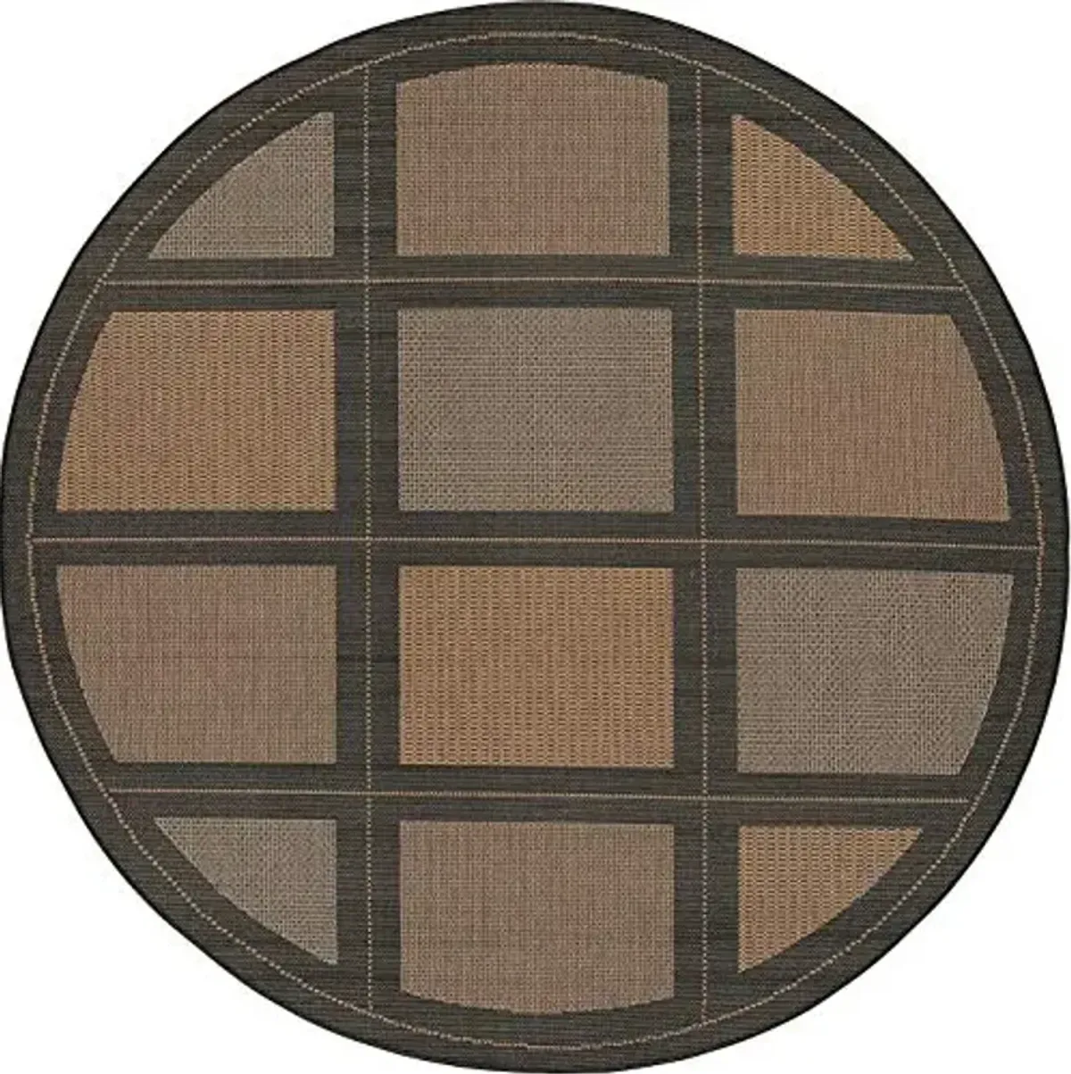 Couristan 7'6" Round Indoor/Outdoor Area Rug – Cocoa-Black Geometric – Durable, Easy to Clean, Flatwoven Rug for Patio, Entryway or Mudroom – Recife Summit