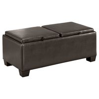 Homelegance Contemporary Storage Ottoman/Bench with 2 Flip-Top Tray Inserts, Faux Dark Brown Leather