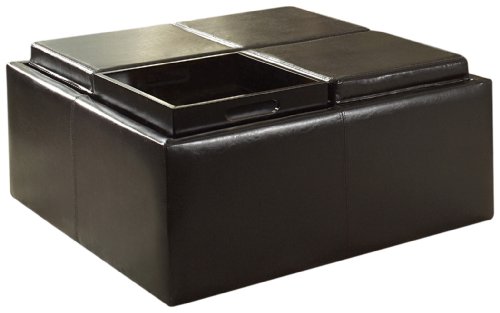 Homelegance HO-468PU Ottoman, 4-Inserts, Dark Brown Faux Leather