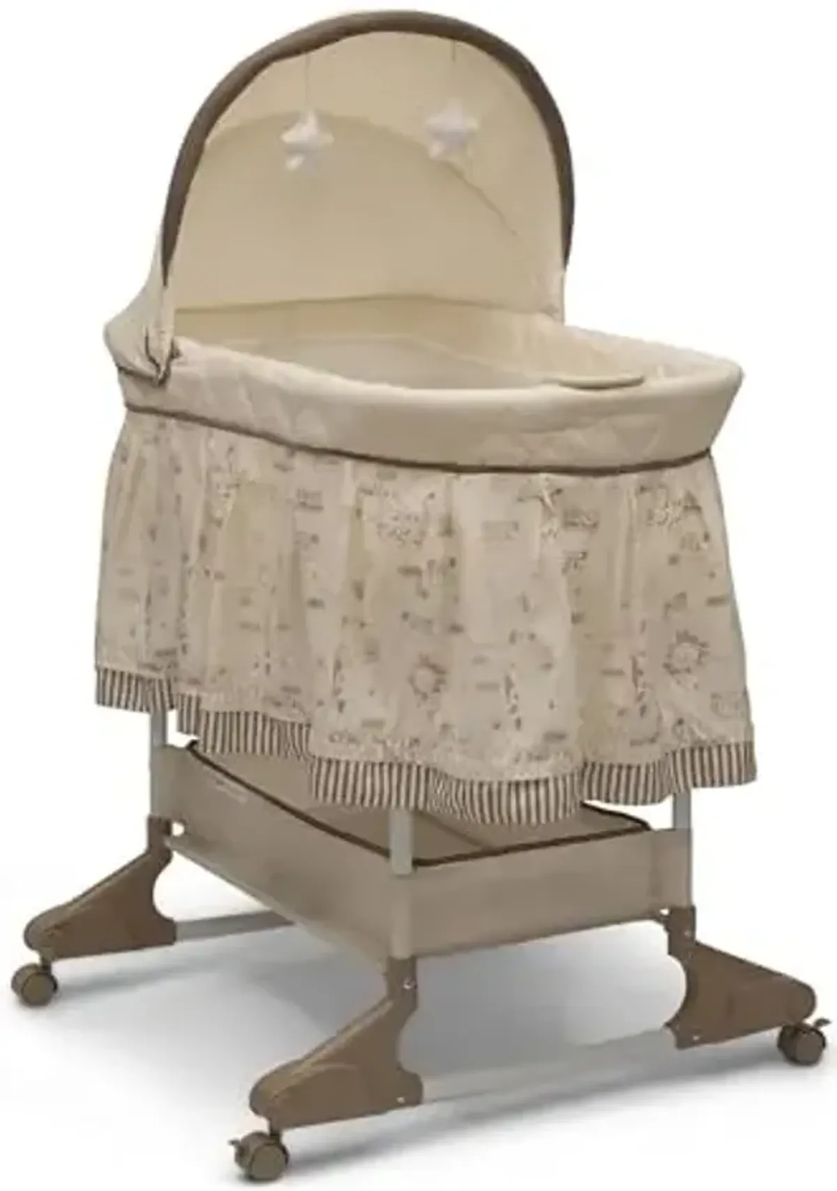 Delta Children Portable Rocking Bassinet for Newborns Bedside Sleeper Crib with Gentle Vibrations, Nightlight, Soothing Music, Adjustable Canopy, Plush Toys, Storage Basket, Baby Essentials