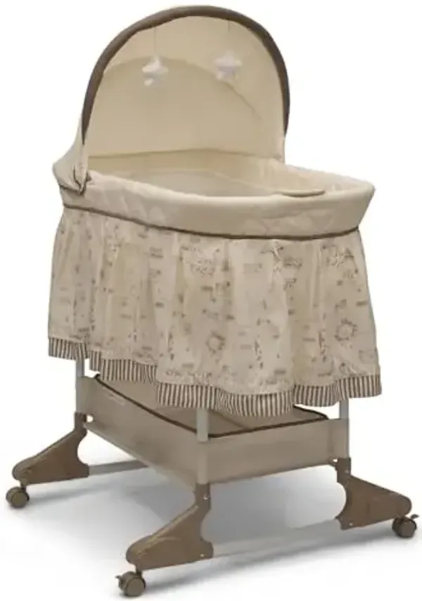 Delta Children Portable Rocking Bassinet for Newborns Bedside Sleeper Crib with Gentle Vibrations, Nightlight, Soothing Music, Adjustable Canopy, Plush Toys, Storage Basket, Baby Essentials