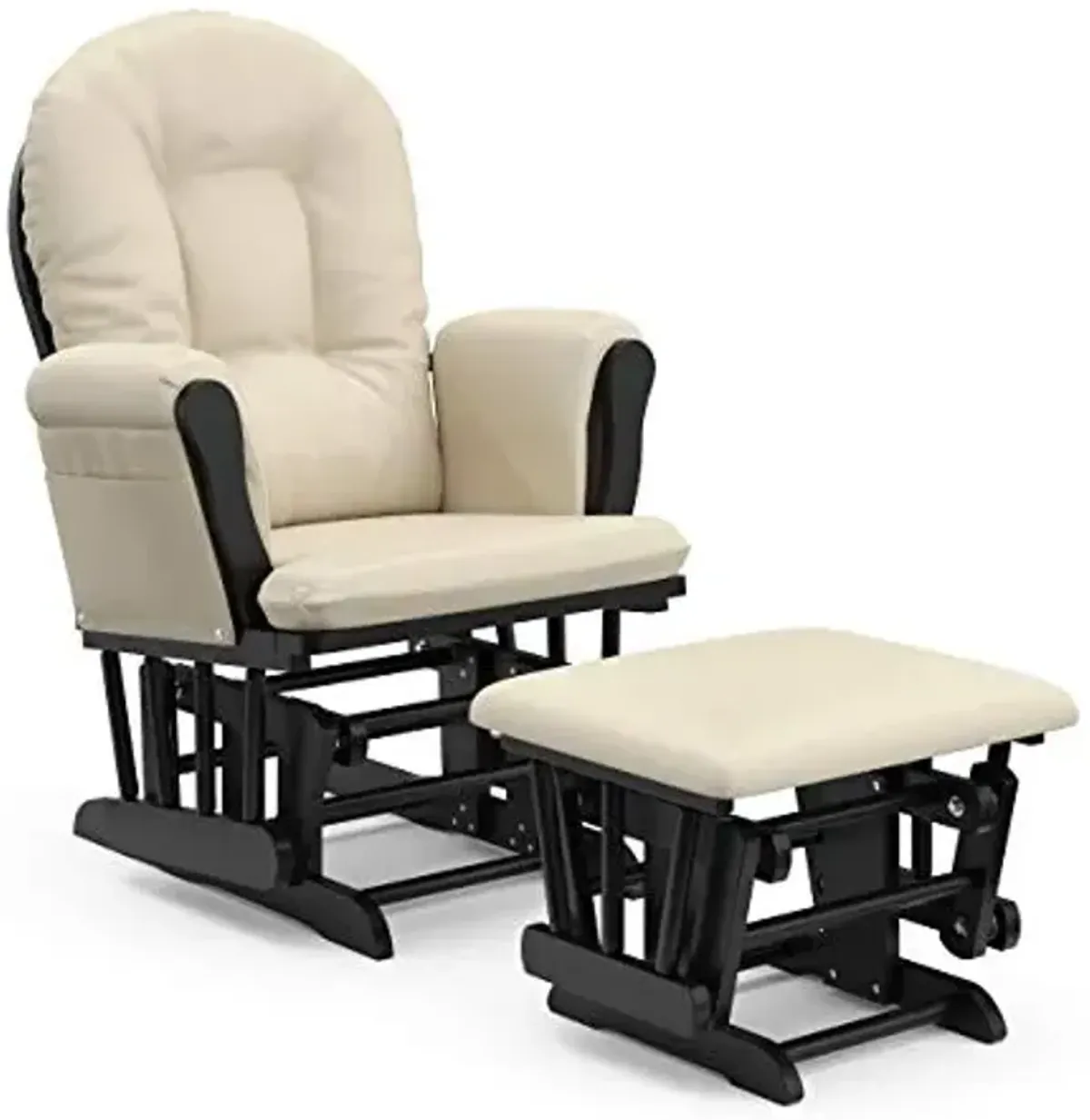 Storkcraft Premium Hoop Glider & Ottoman (Black with Beige) — GREENGUARD Gold Certified, Solid Wood Craftsmanship, Convenient Storage Pockets, Smooth-Gliding Chair for Nursery, Multi-Award-Winning