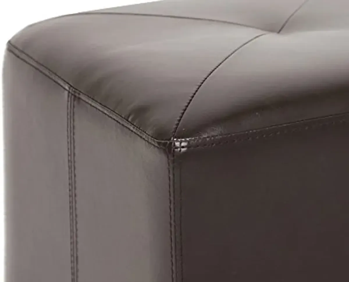 Baxton Studio Brown Lave Cube Shaped Bonded Leather Ottoman, Small