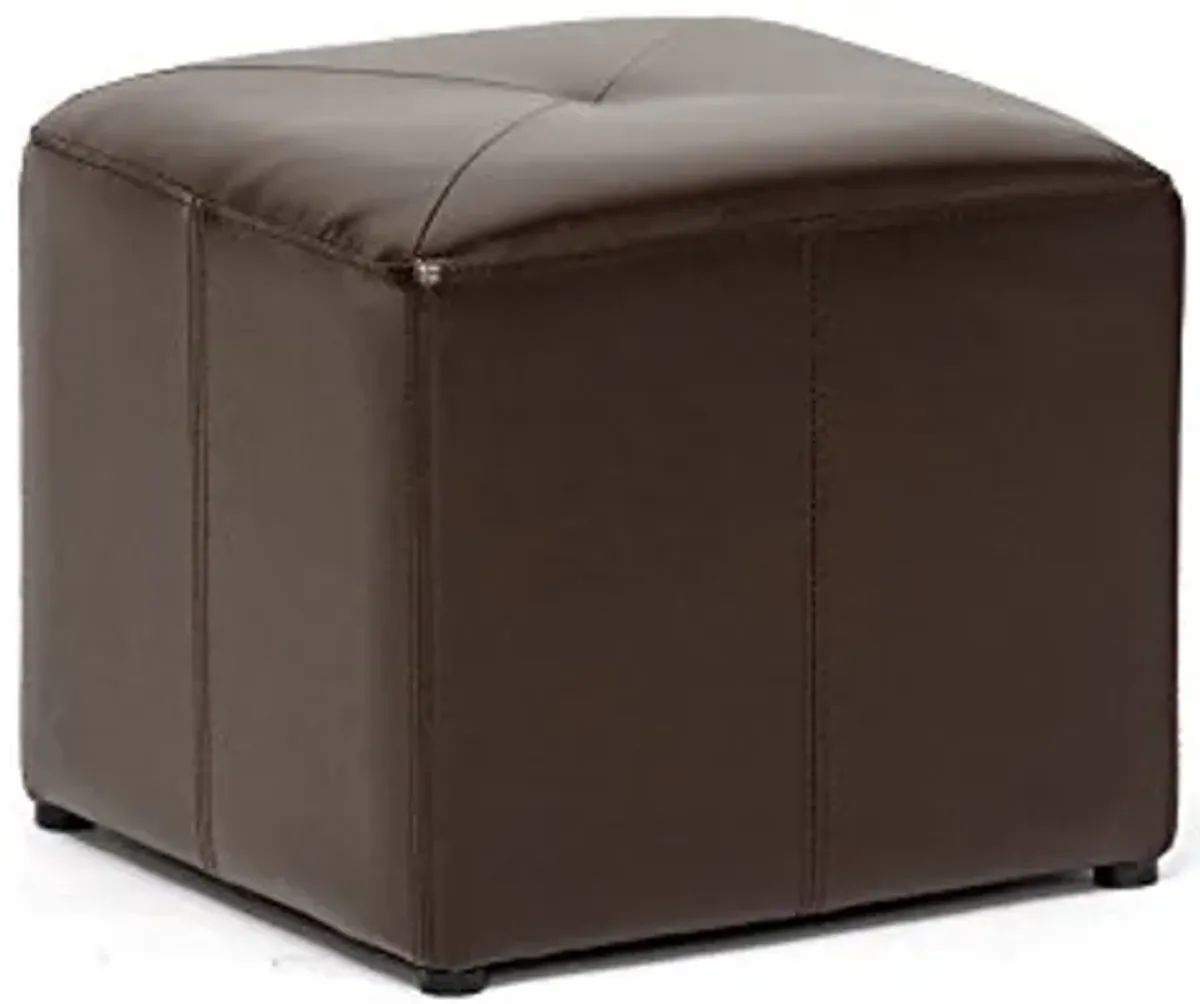 Baxton Studio Brown Lave Cube Shaped Bonded Leather Ottoman, Small