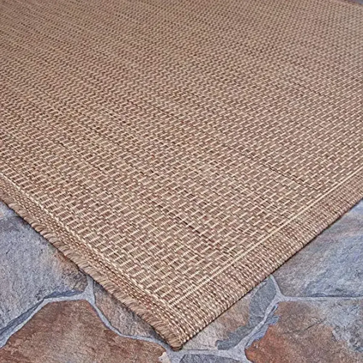 Couristan Recife Indoor Outdoor Rug - Saddle Stitch 7'6" Round in Cocoa and Natural, Low Pile, Hose Washable, Pet- Kid Friendly Home Decor for Living Room, Patio Furniture Set, Kitchen