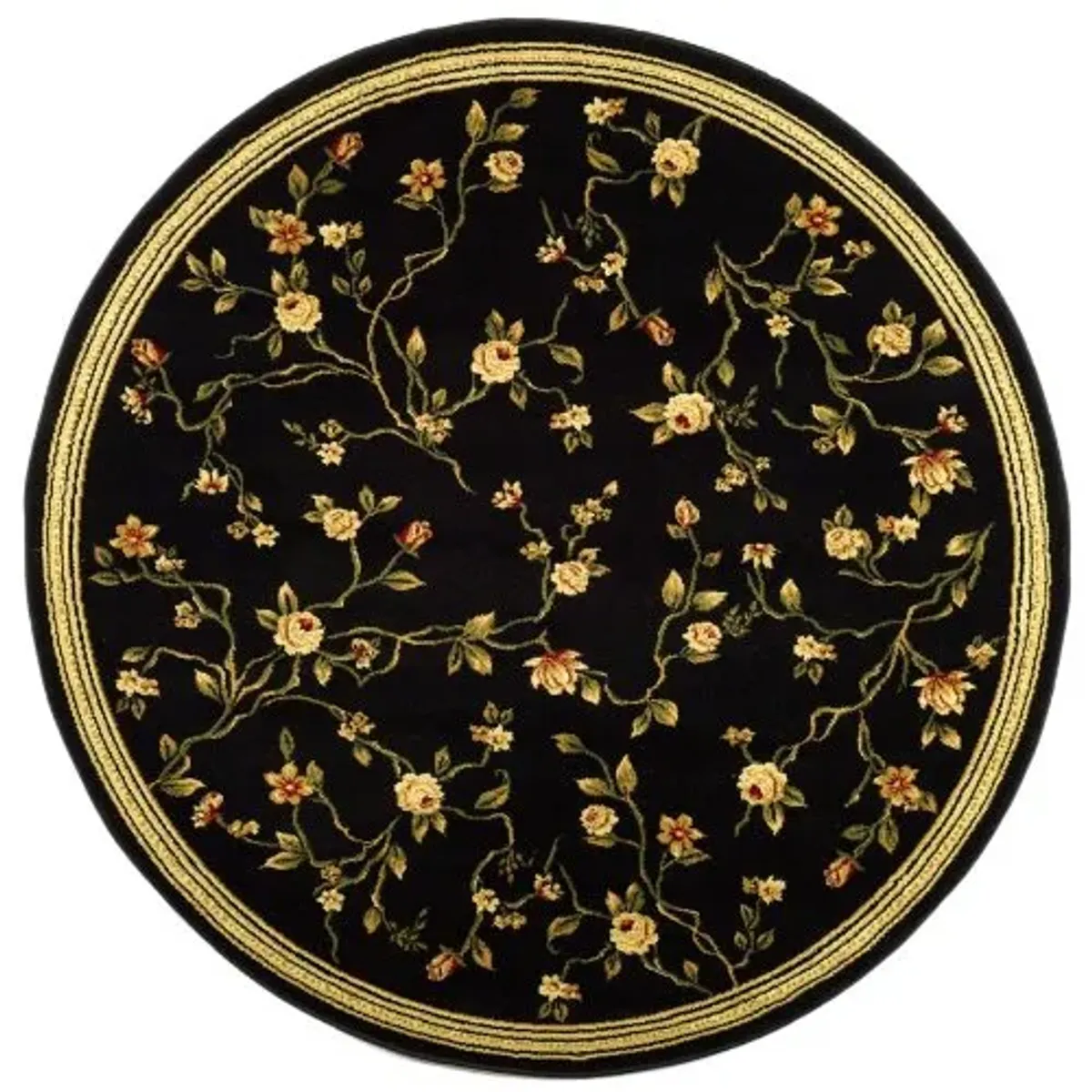 SAFAVIEH Lyndhurst Collection Area Rug - 8' Round, Black, Traditional Floral Design, Non-Shedding & Easy Care, Ideal for High Traffic Areas in Living Room, Bedroom (LNH220A)