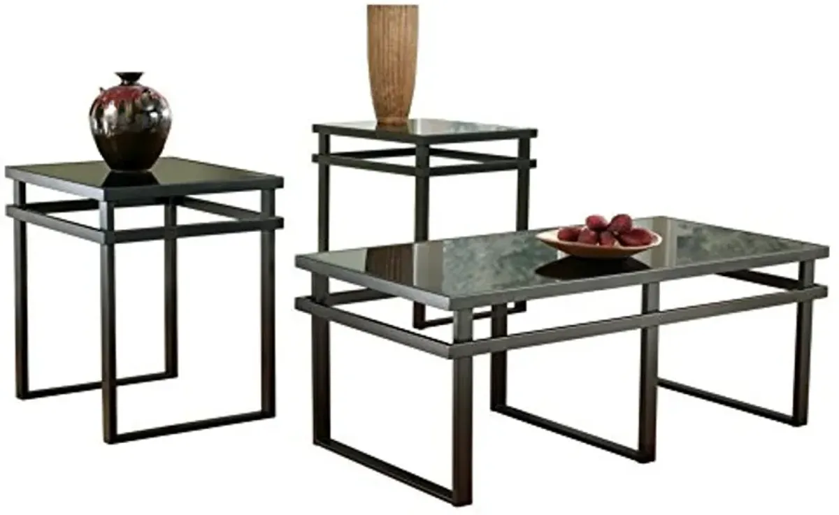 Signature Design by Ashley Laney Contemporary 3-Piece Table Set, Includes Coffee Table and 2 End Tables, Black Glass