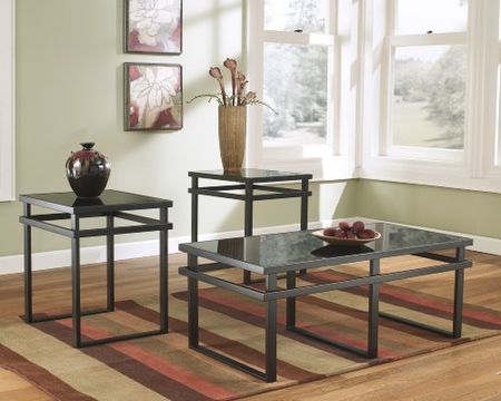 Signature Design by Ashley Laney Contemporary 3-Piece Table Set, Includes Coffee Table and 2 End Tables, Black Glass