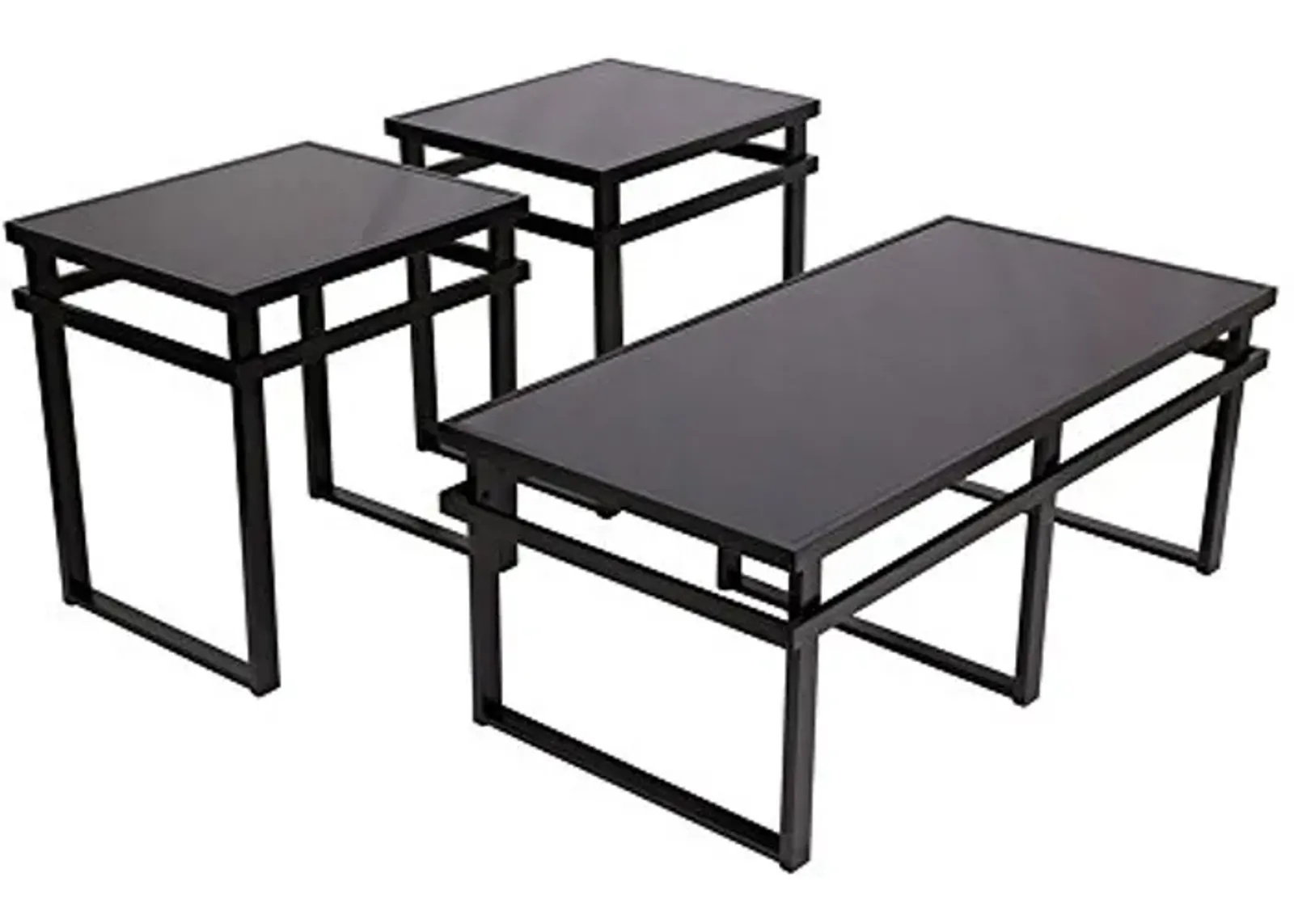 Signature Design by Ashley Laney Contemporary 3-Piece Table Set, Includes Coffee Table and 2 End Tables, Black Glass