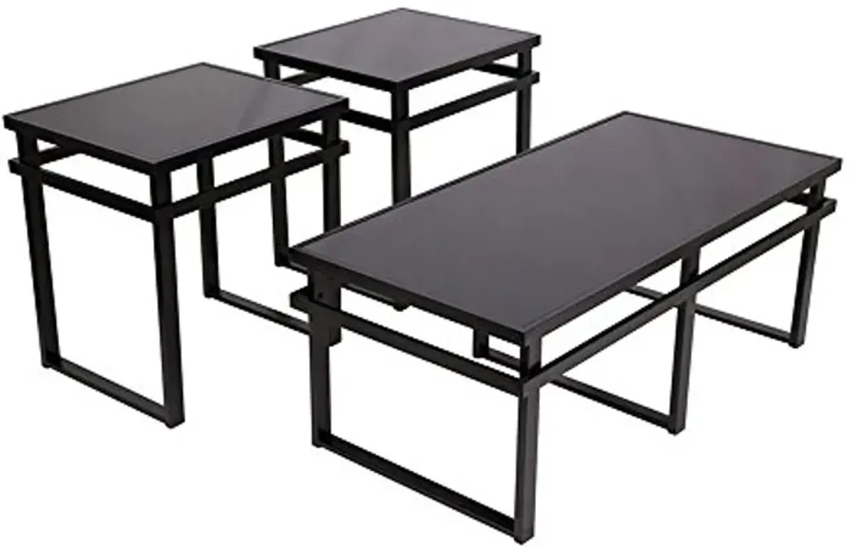 Signature Design by Ashley Laney Contemporary 3-Piece Table Set, Includes Coffee Table and 2 End Tables, Black Glass