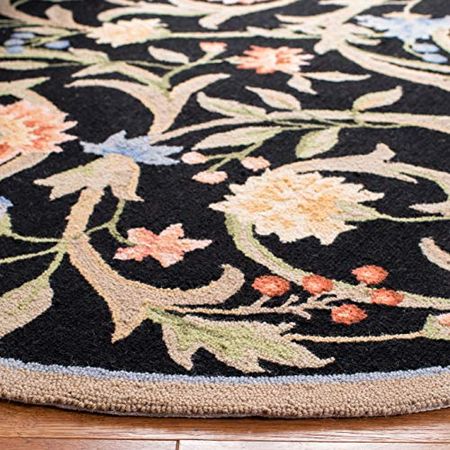 SAFAVIEH Chelsea Collection 4' Round Black HK248B Hand-Hooked French Country Wool Area Rug
