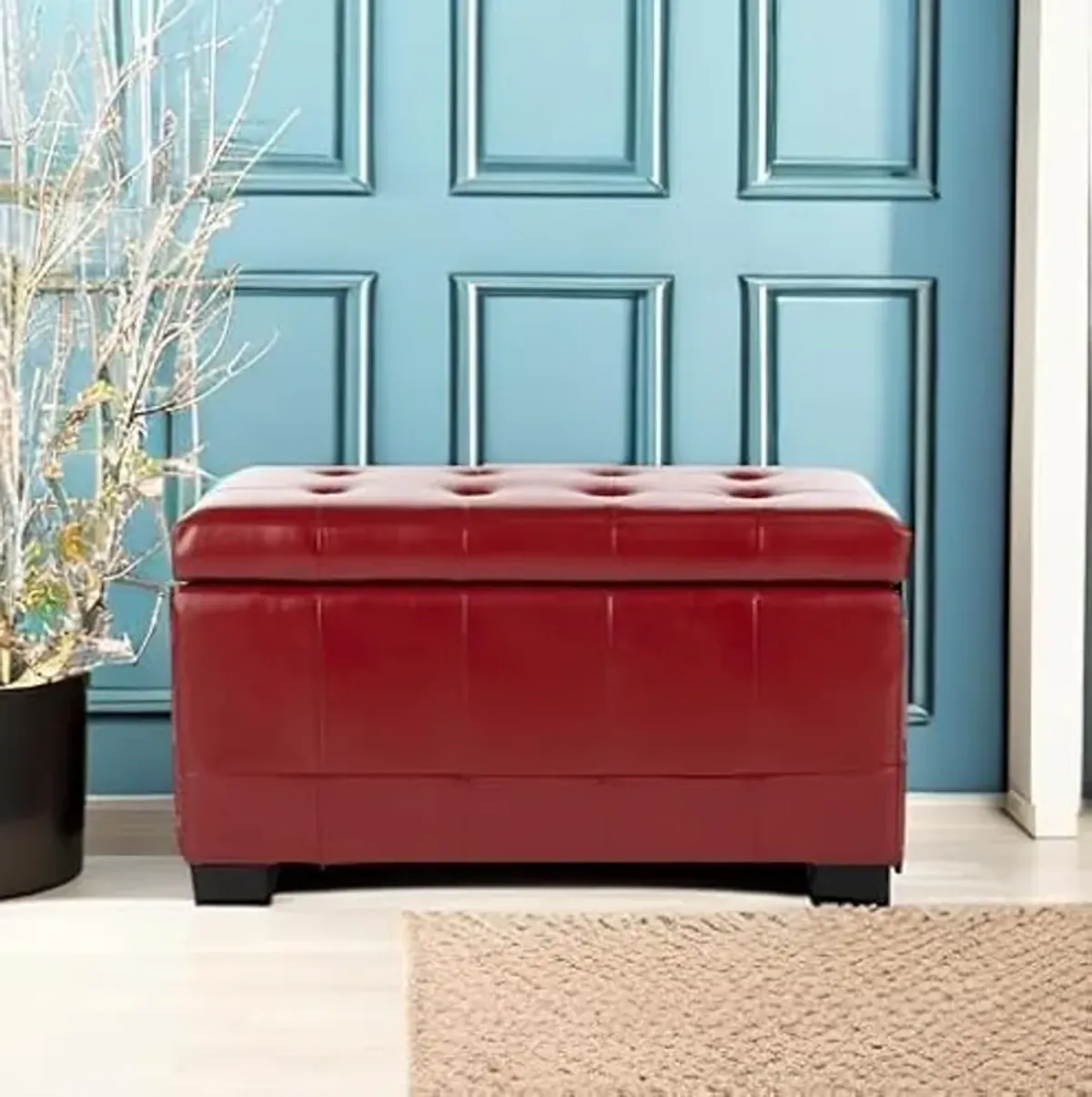 Safavieh Hudson Collection Nolita Leather Small Storage Bench, Red