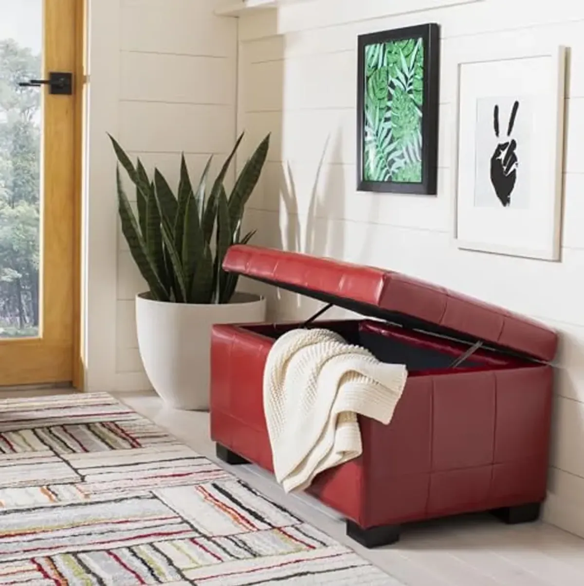 Safavieh Hudson Collection Nolita Leather Small Storage Bench, Red