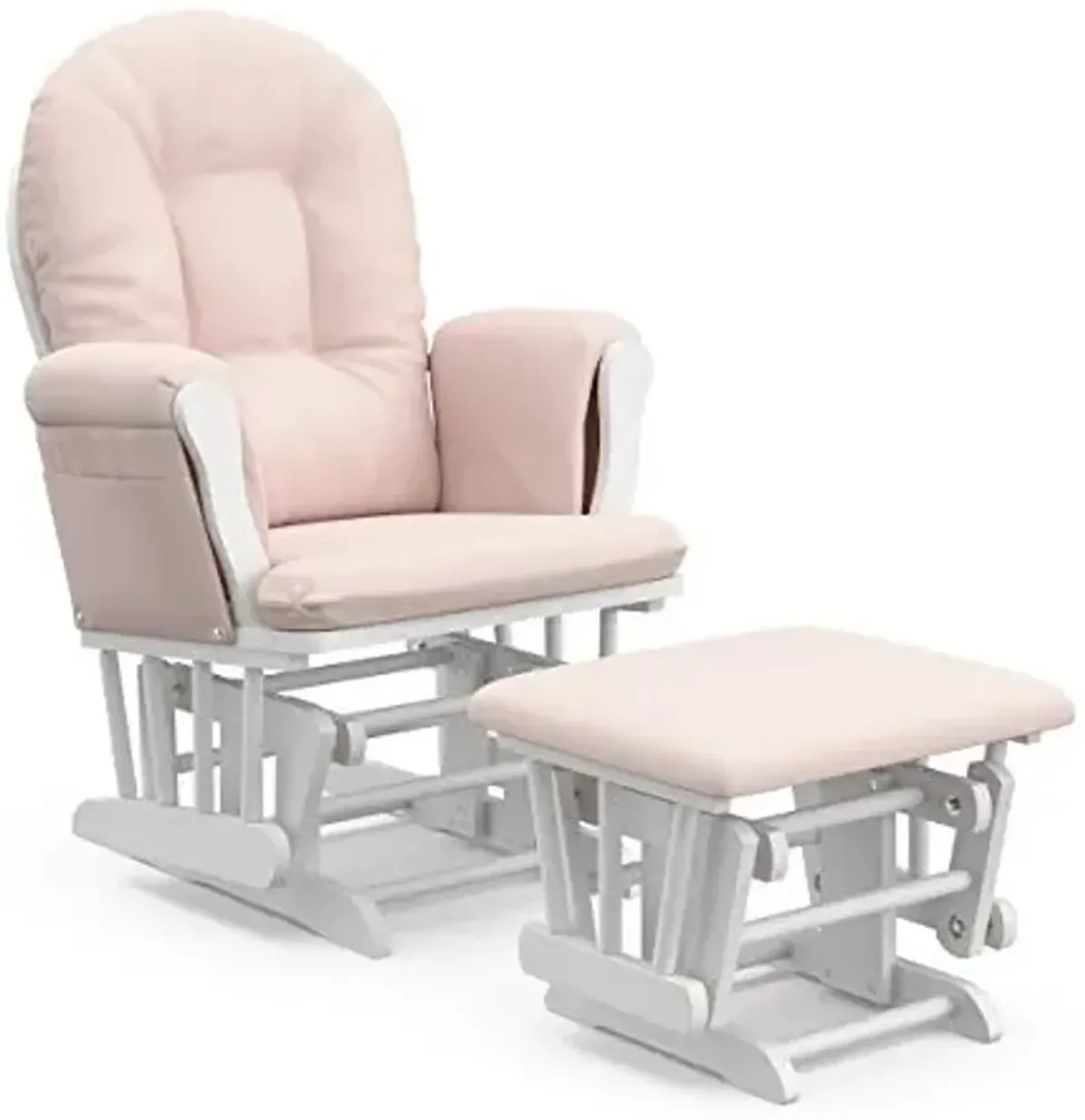 Storkcraft Premium Hoop Glider & Ottoman (White/Pink) — GREENGUARD Gold Certified Nursery Glider, Solid Wood Craftsmanship, Smooth-Gliding Nursery Chair and Ottoman, Award-Winning