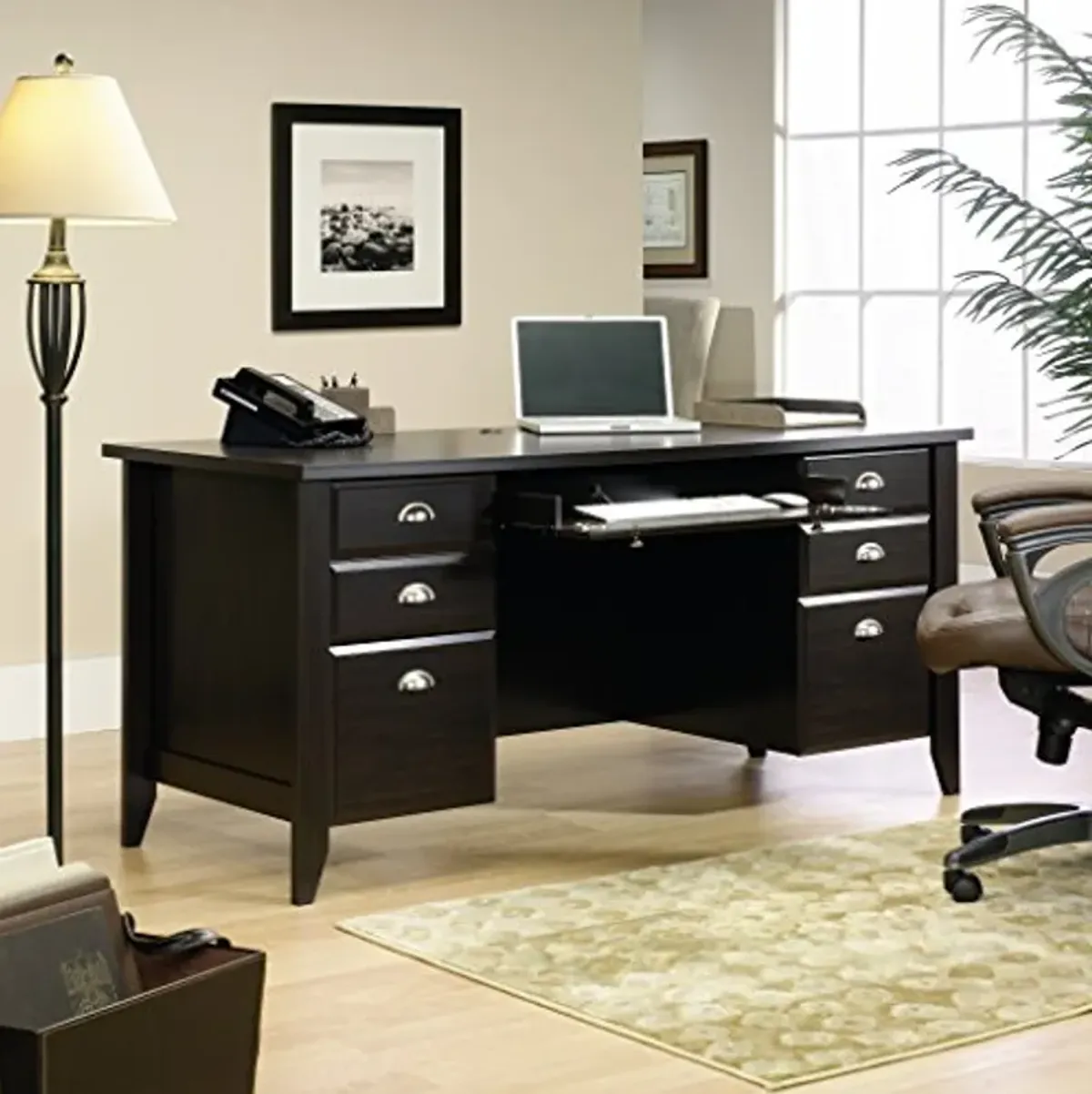 Sauder Shoal Creek Executive Desk, L: 65.12" x W: 29.29" x H: 30.55", Jamocha Wood finish