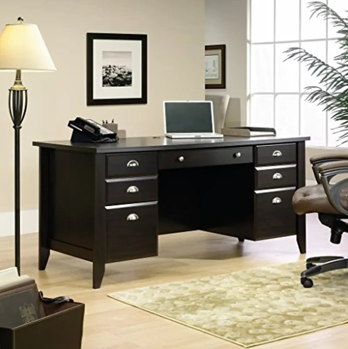 Sauder Shoal Creek Executive Desk, L: 65.12" x W: 29.29" x H: 30.55", Jamocha Wood finish