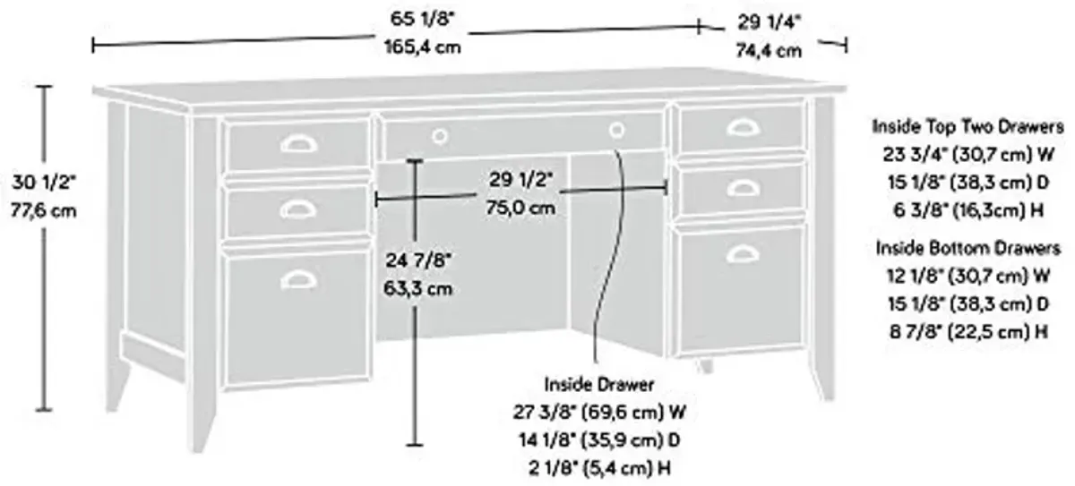 Sauder Shoal Creek Executive Desk, L: 65.12" x W: 29.29" x H: 30.55", Jamocha Wood finish