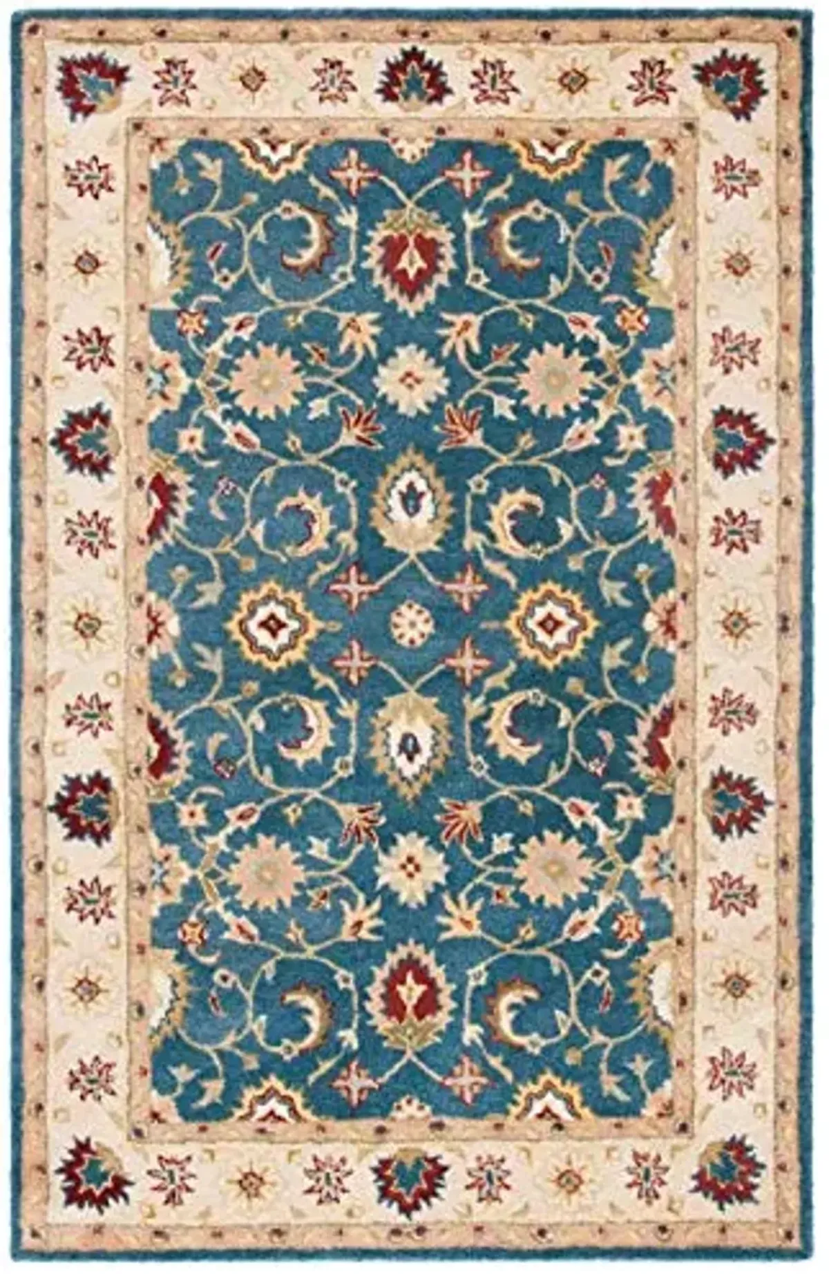 SAFAVIEH Antiquity Collection 5' x 8' Blue / Beige AT15A Handmade Traditional Oriental Premium Wool Area Rug