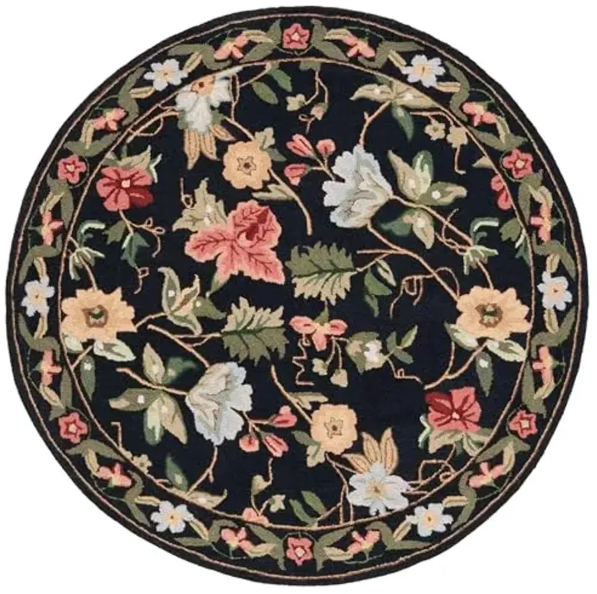 SAFAVIEH Chelsea Collection 3' Round Black HK311A Hand-Hooked French Country Wool Area Rug