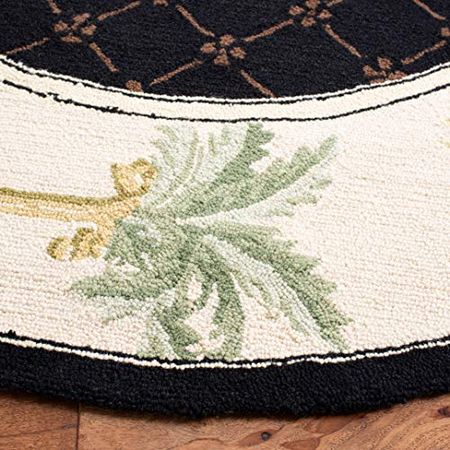 SAFAVIEH Chelsea Collection 3' Round Black/Ivory HK362C Hand-Hooked French Country Wool Area Rug