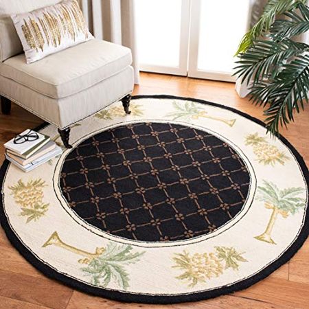 SAFAVIEH Chelsea Collection 3' Round Black/Ivory HK362C Hand-Hooked French Country Wool Area Rug