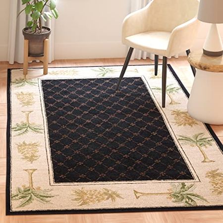 SAFAVIEH Chelsea Collection 2'9" x 4'9" Black/Ivory HK362C Hand-Hooked French Country Wool Accent Rug