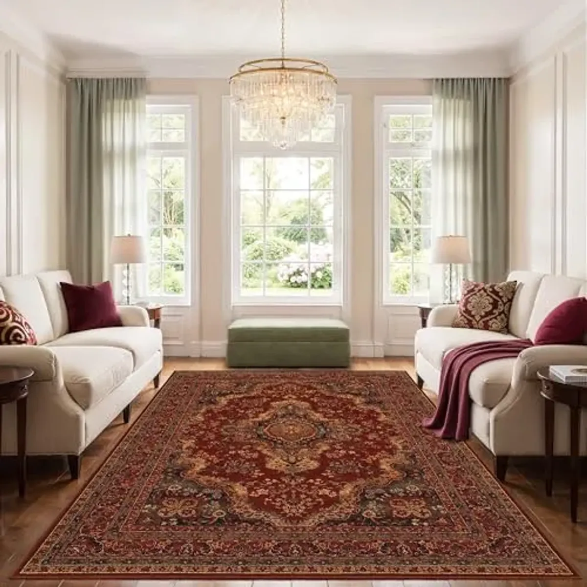 Couristan 1067/3097 Old World Classics Kerman Medallion/Burgundy 4-Feet 6-Inch by 6-Feet 6-Inch Rug