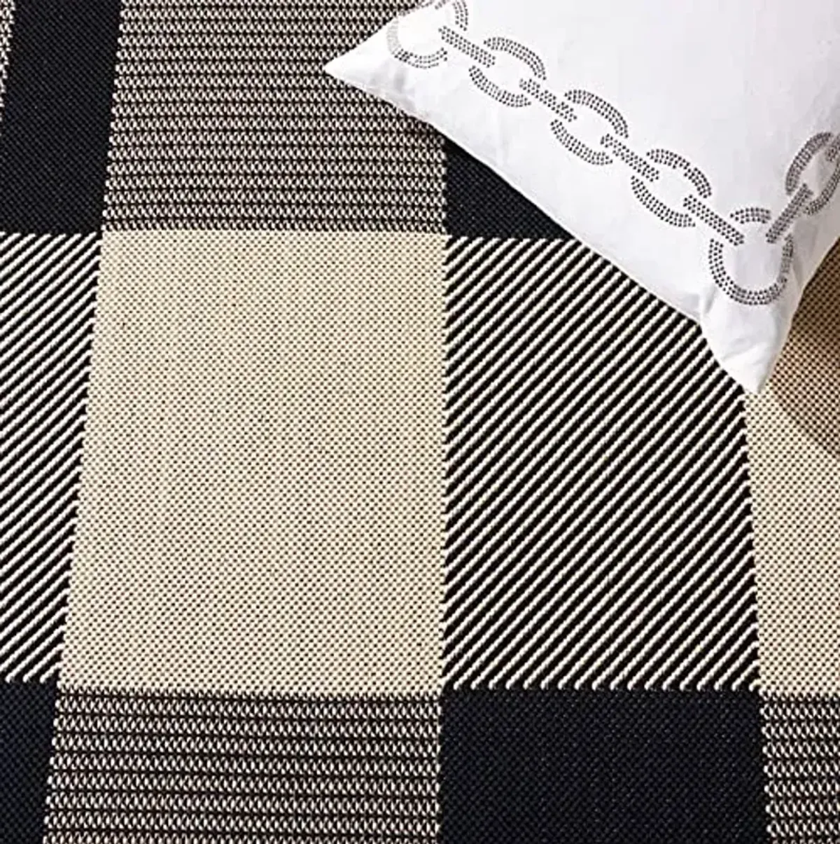 SAFAVIEH Courtyard Collection Area Rug - 4' x 5'7", Black & Bone, Indoor/Outdoor, Plaid Pattern, Weather Resistant & Washable, Ideal for Entryway, Patio, Kitchen, Backyard, Mudroom (CY6201-216)
