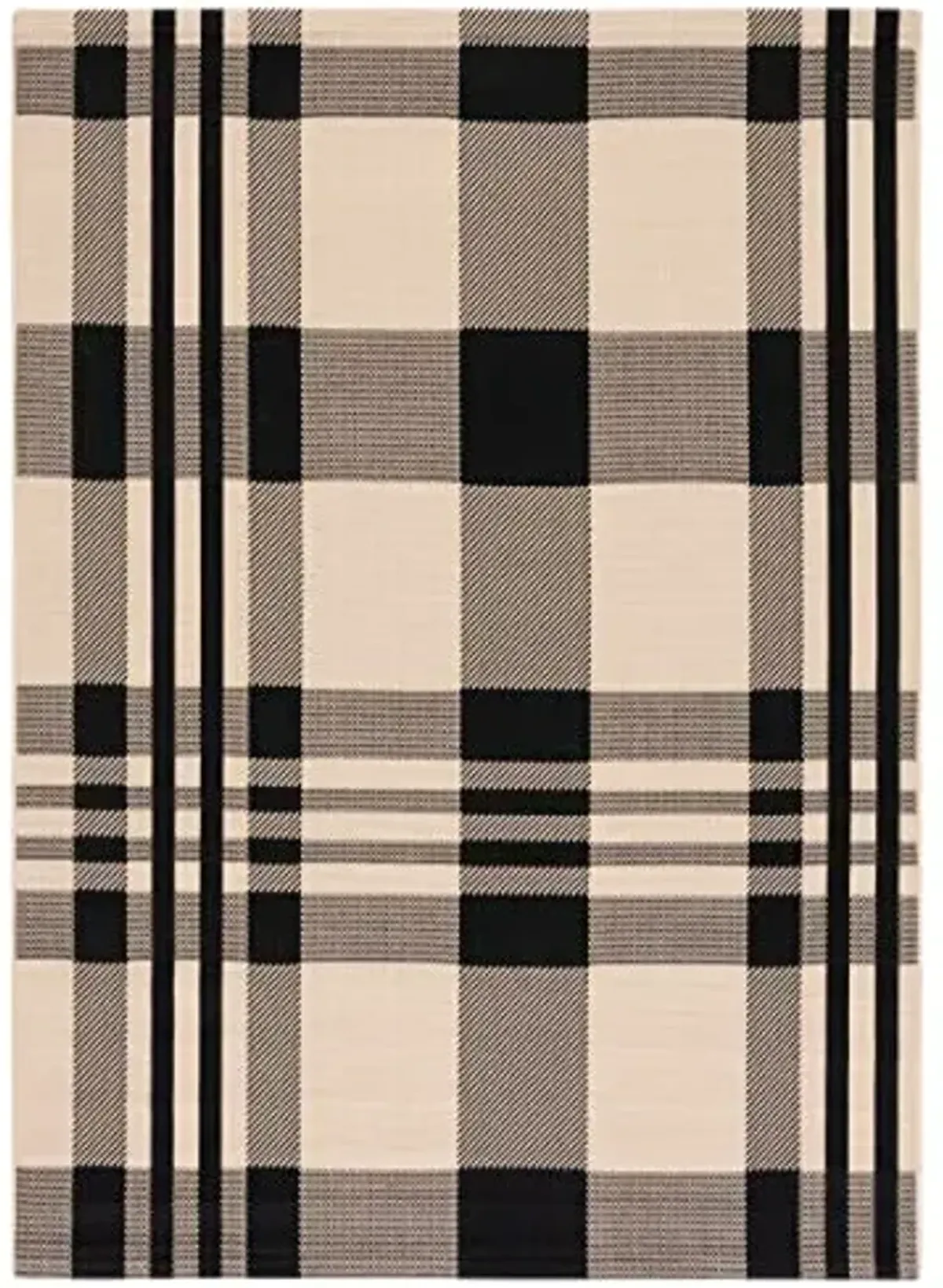 SAFAVIEH Courtyard Collection Area Rug - 4' x 5'7", Black & Bone, Indoor/Outdoor, Plaid Pattern, Weather Resistant & Washable, Ideal for Entryway, Patio, Kitchen, Backyard, Mudroom (CY6201-216)