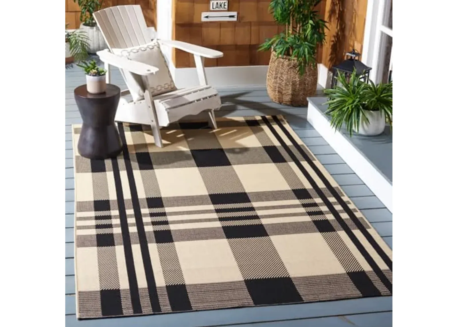 SAFAVIEH Courtyard Collection Accent Rug - 4' x 5'7", Black & Bone, Plaid Design, Non-Shedding & Easy Care, Indoor/Outdoor & Washable-Ideal for Patio, Backyard, Mudroom (CY6201-216)