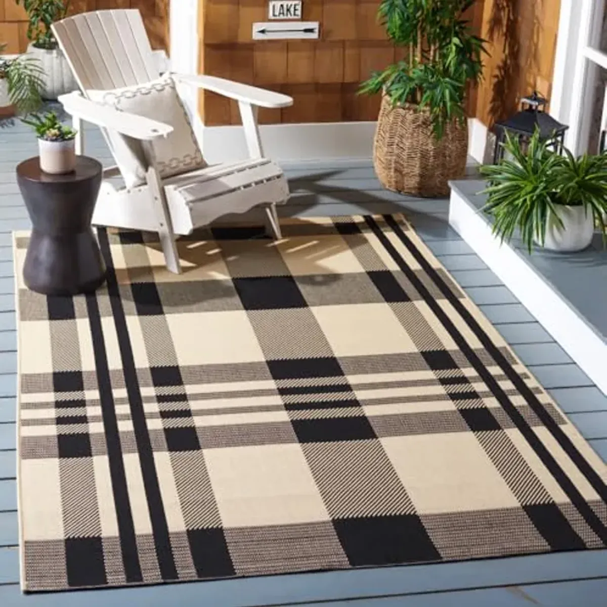 SAFAVIEH Courtyard Collection Accent Rug - 4' x 5'7", Black & Bone, Plaid Design, Non-Shedding & Easy Care, Indoor/Outdoor & Washable-Ideal for Patio, Backyard, Mudroom (CY6201-216)