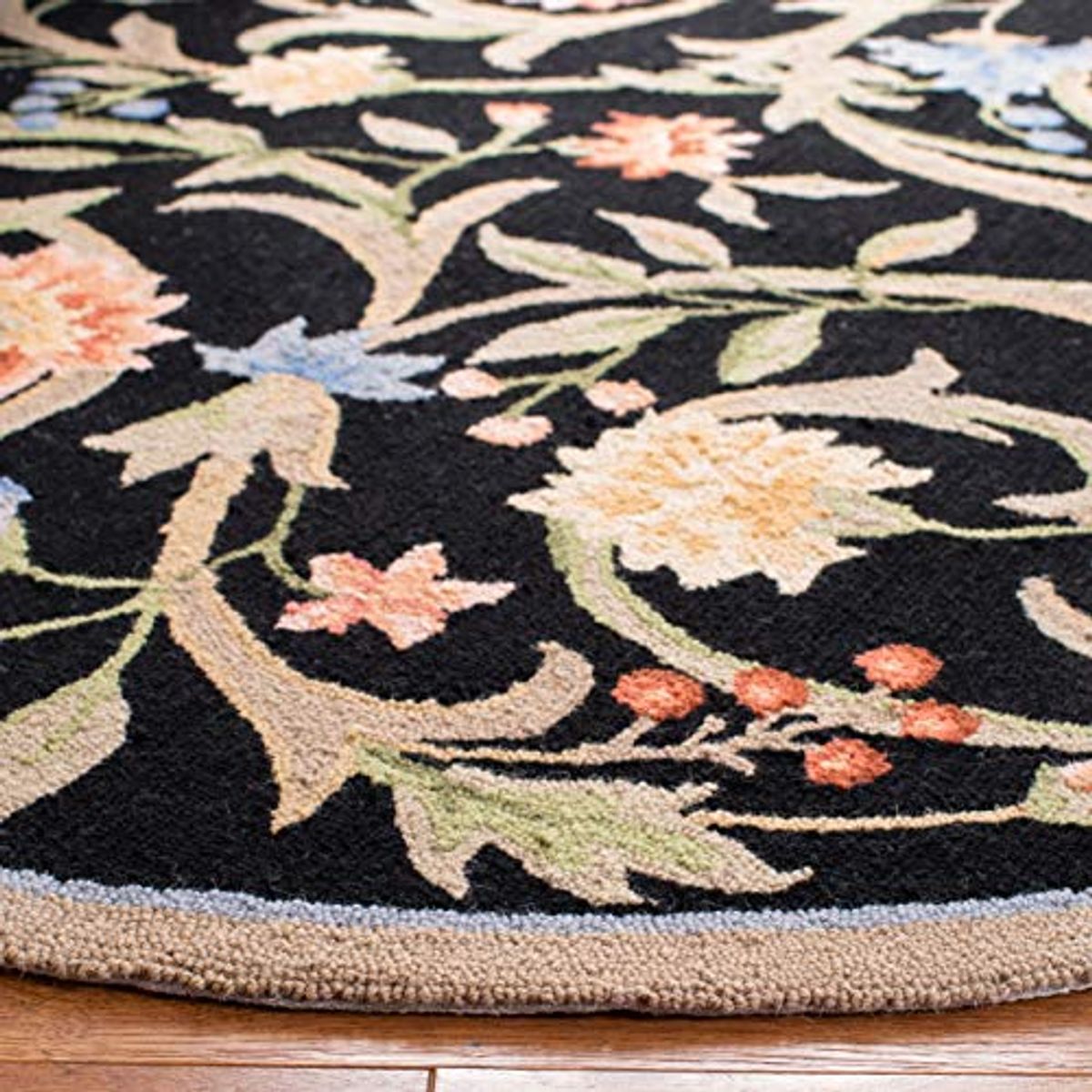 SAFAVIEH Chelsea Collection 7'6" x 9'6" Oval Black HK248B Hand-Hooked French Country Wool Area Rug