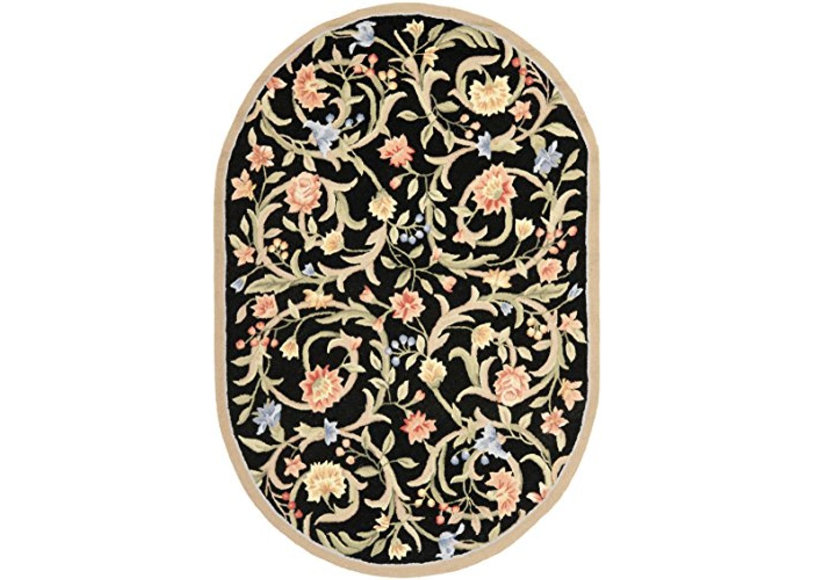 SAFAVIEH Chelsea Collection 7'6" x 9'6" Oval Black HK248B Hand-Hooked French Country Wool Area Rug