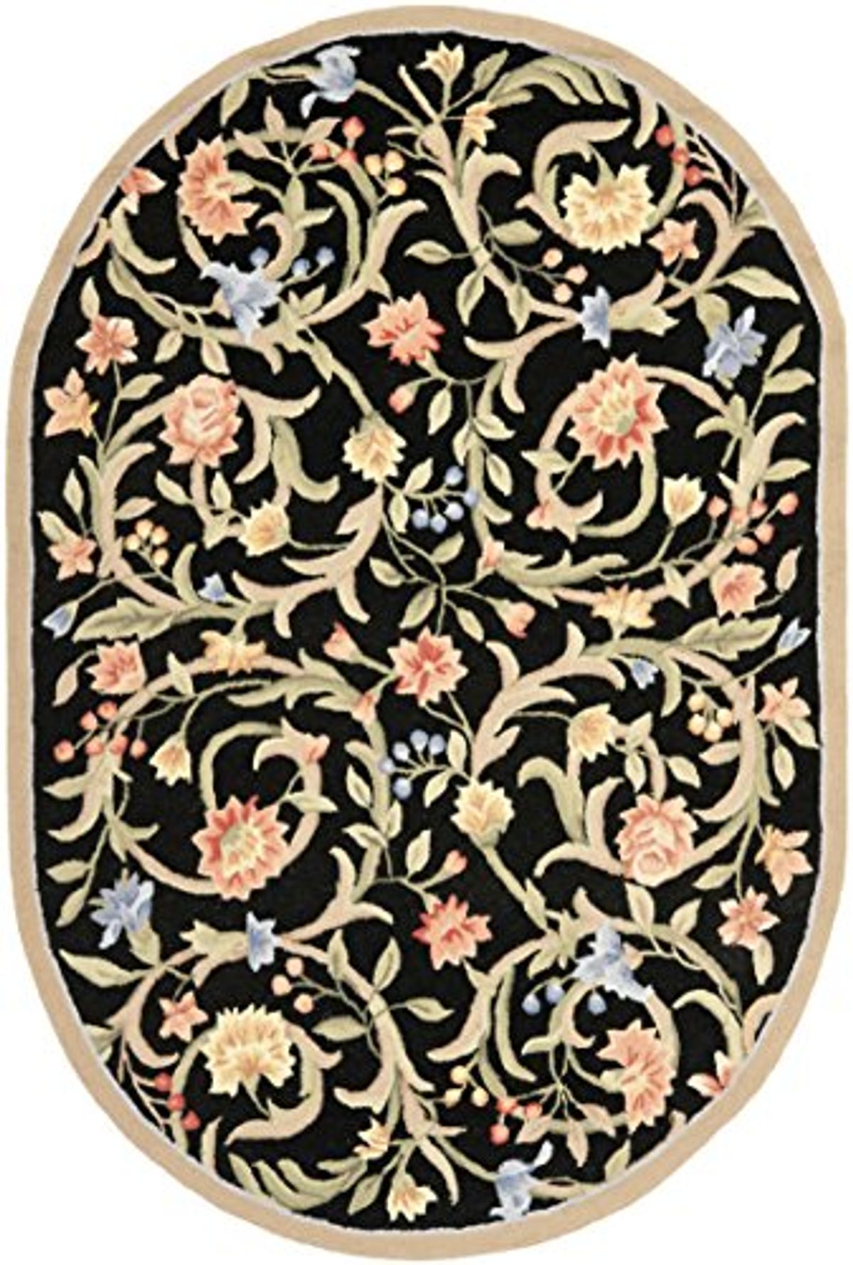 SAFAVIEH Chelsea Collection 7'6" x 9'6" Oval Black HK248B Hand-Hooked French Country Wool Area Rug