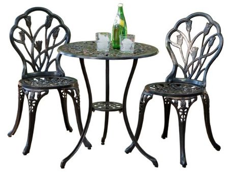 Best Selling Nassau Cast Aluminum Outdoor Bistro Furniture Set, Brown, 23 by 23 by 26