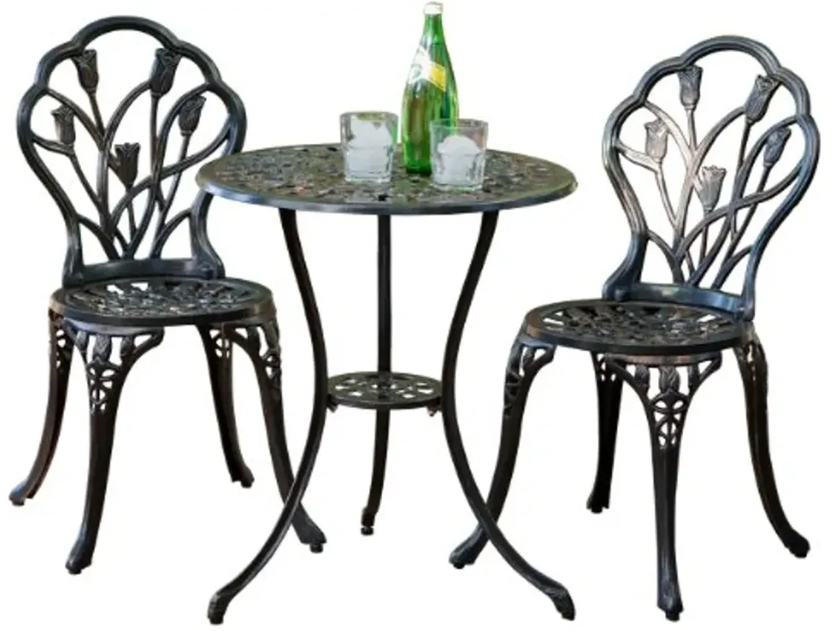 Nassau Cast Aluminum Outdoor Bistro Furniture Set, Brown, 23 by 23 by 26