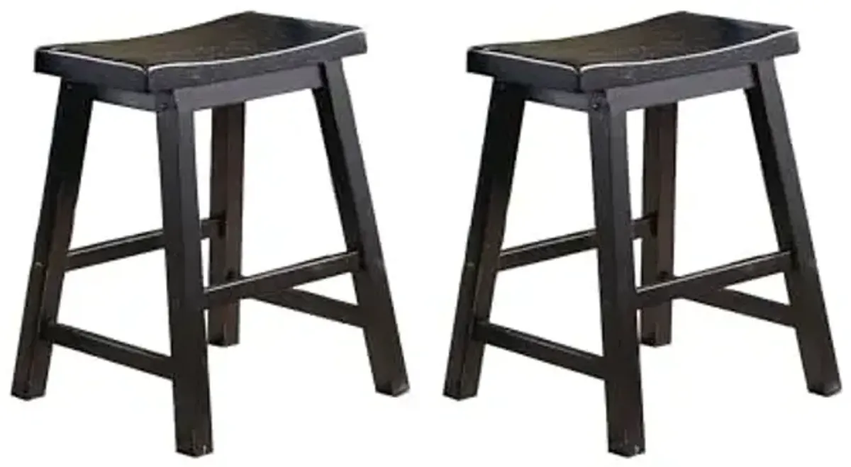Homelegance Saddleback Solid Wood Kitchen Height Bar Stool Set Of 2 - Saddle Kitchen Stool Dining Height Stools for Dining, Armless Chair Seating Options, Perfect Casual Entertaining Spaces Black