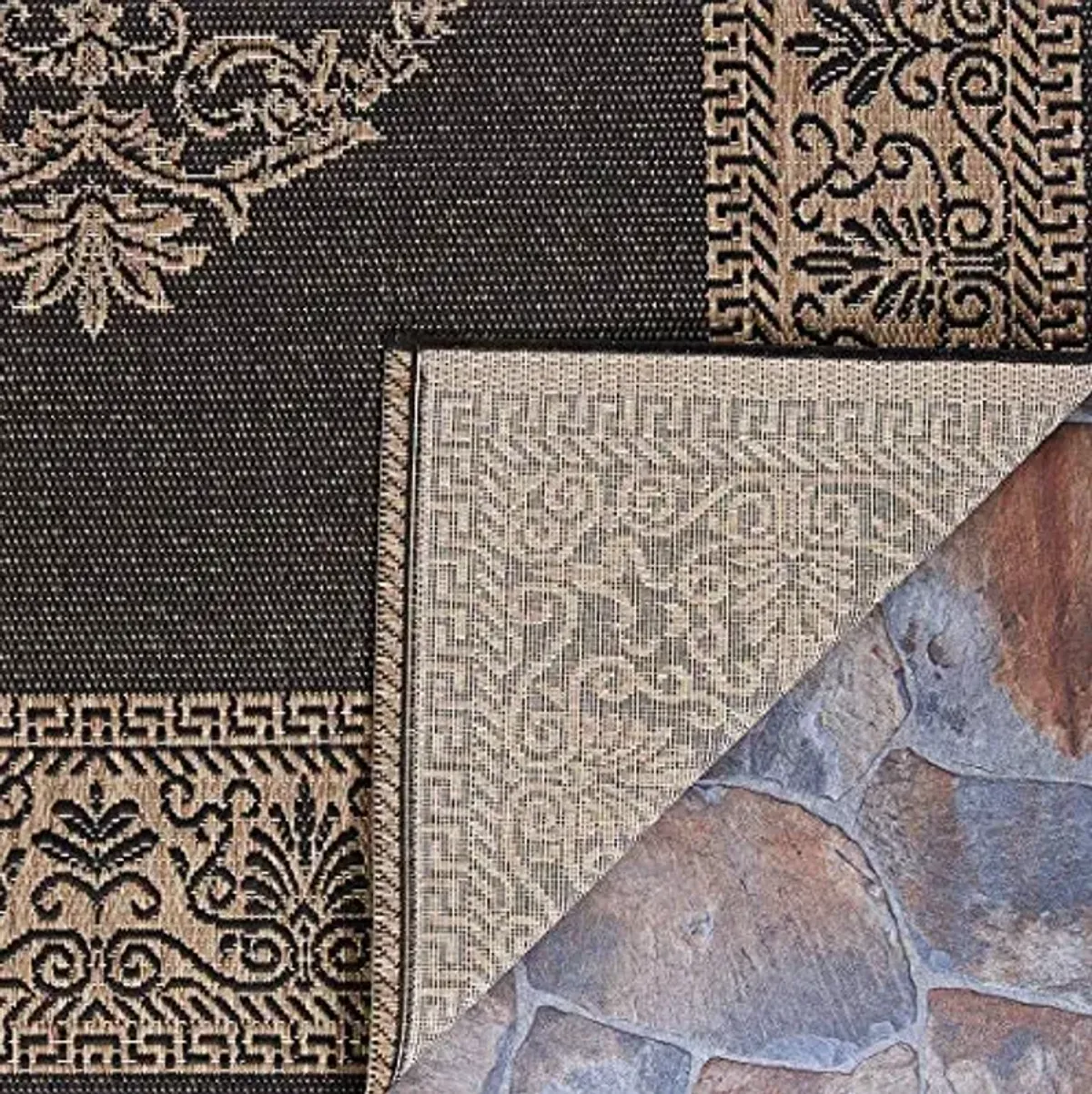 Couristan Recife Antique Medallion Indoor/Outdoor Area Rug, 8'6" x 13', Black-Cocoa