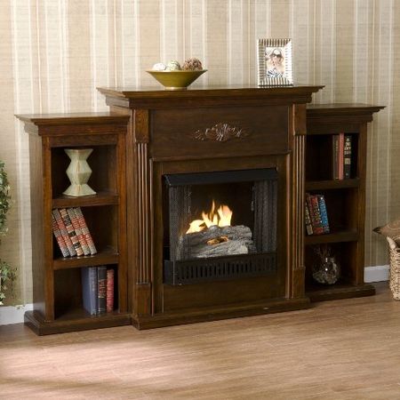 Southern Enterprises SEI Tennyson Gel Fuel Fireplace with Bookcases, Espresso