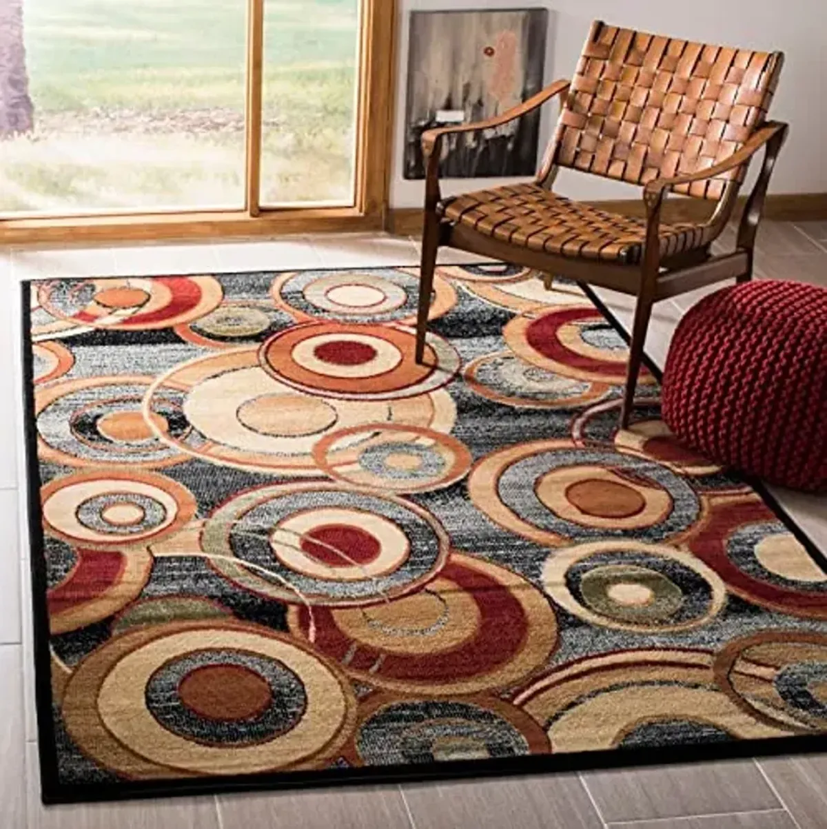 SAFAVIEH Lyndhurst Collection Accent Rug - 3'3" x 5'3", Ivory & Multi, Mid-Century Modern Design, Non-Shedding & Easy Care, Ideal for High Traffic Areas in Entryway, Living Room, Bedroom (LNH225A)