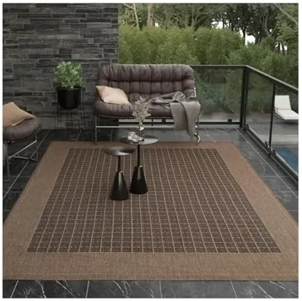 Couristan Recife Indoor Outdoor Rug - Checkered Field 7'6" Square in Black and Cocoa, Hose Washable, Low Pile, Pet- Kid Friendly Home Decor for Living Room, Patio Furniture Set, Kitchen
