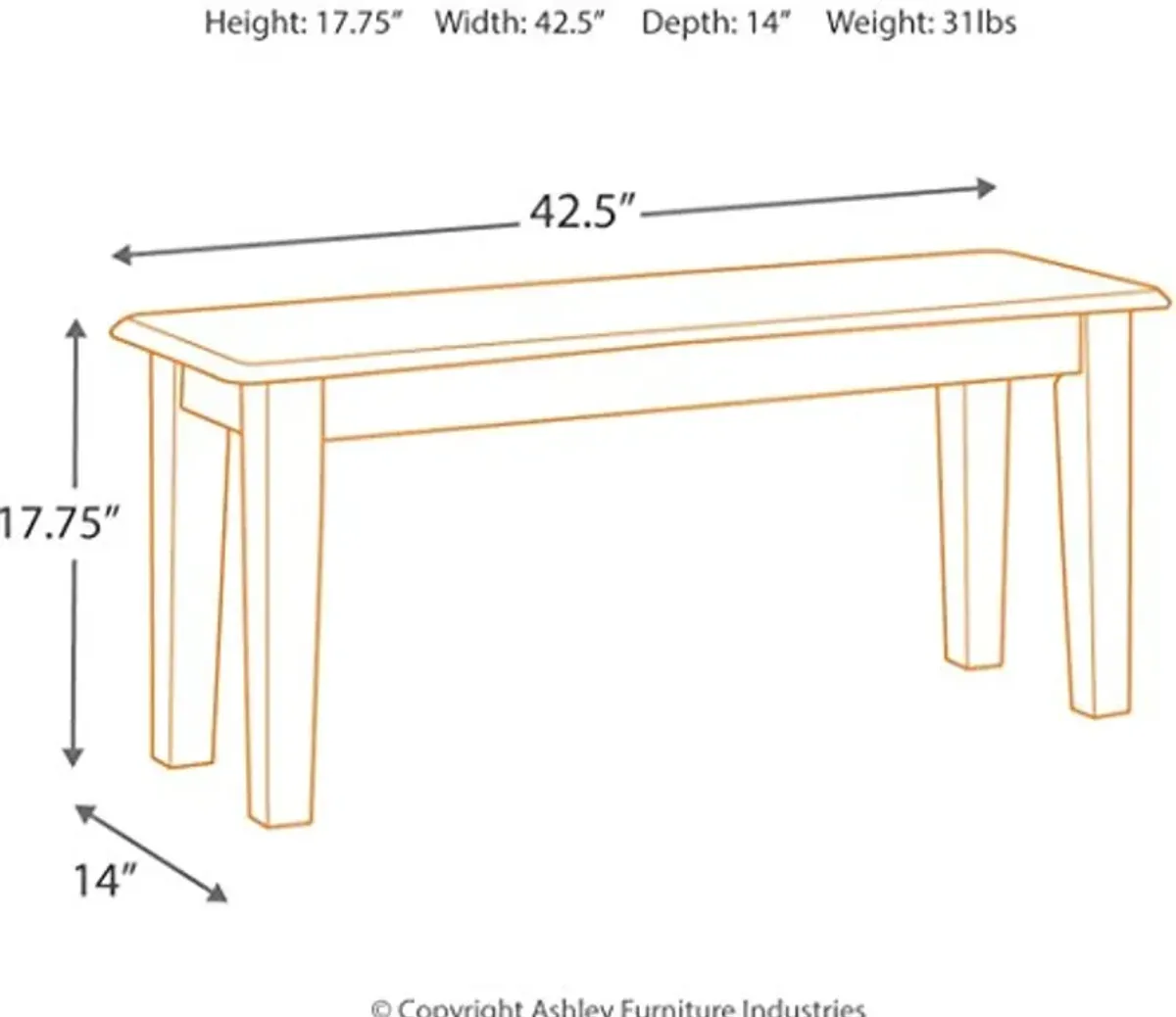 Signature Design by Ashley Berringer 17.5 Inch Rustic Traditional Dining Bench, Brown