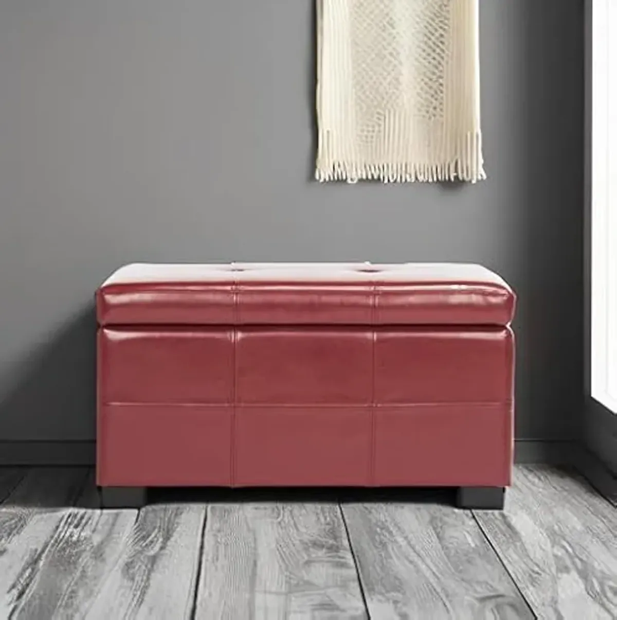 Safavieh Hudson Collection NoHo Tufted Red Leather Small Storage Bench