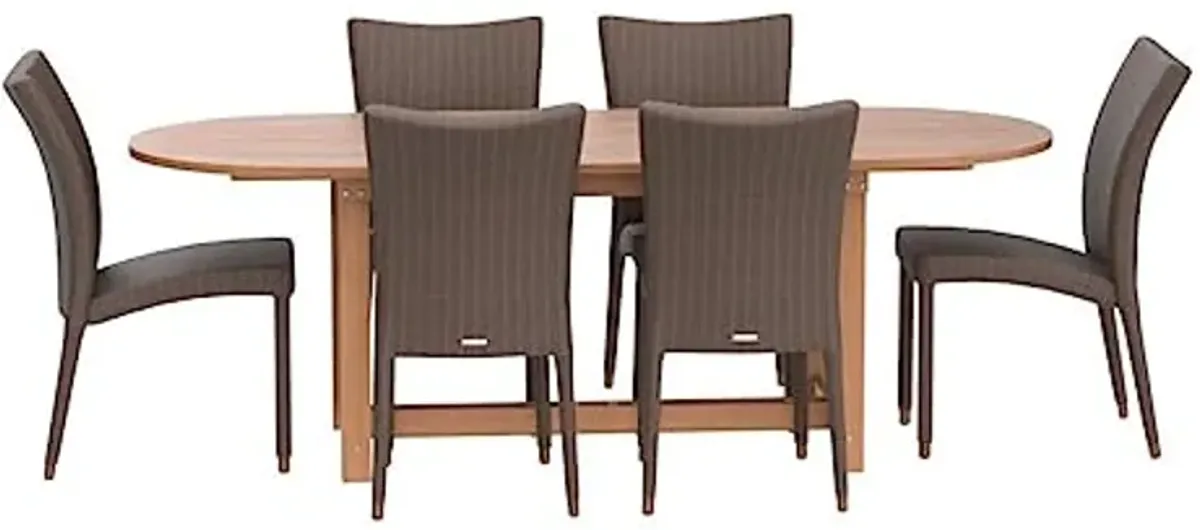 Amazonia Lemans 7-Piece Outdoor Dining Table Set | Eucalyptus Wood and Wicker Chairs| Ideal for Patio and Indoors