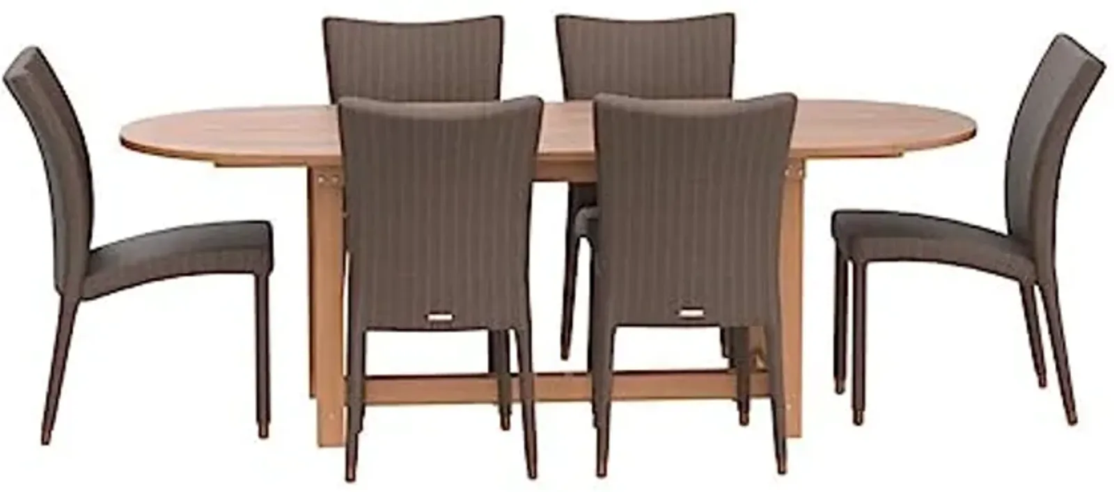 Amazonia Lemans 7-Piece Outdoor Dining Table Set | Eucalyptus Wood and Wicker Chairs| Ideal for Patio and Indoors